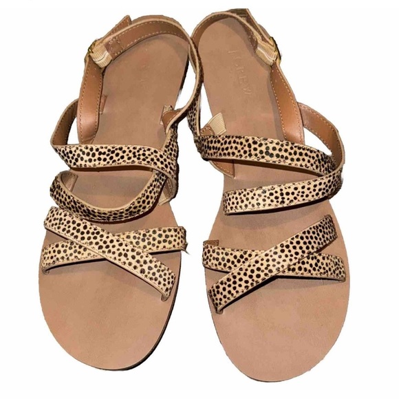 J. Crew Slingback Buckle Sandals Shoes Women's Brown Cheetah Print Size 8 - Picture 1 of 11